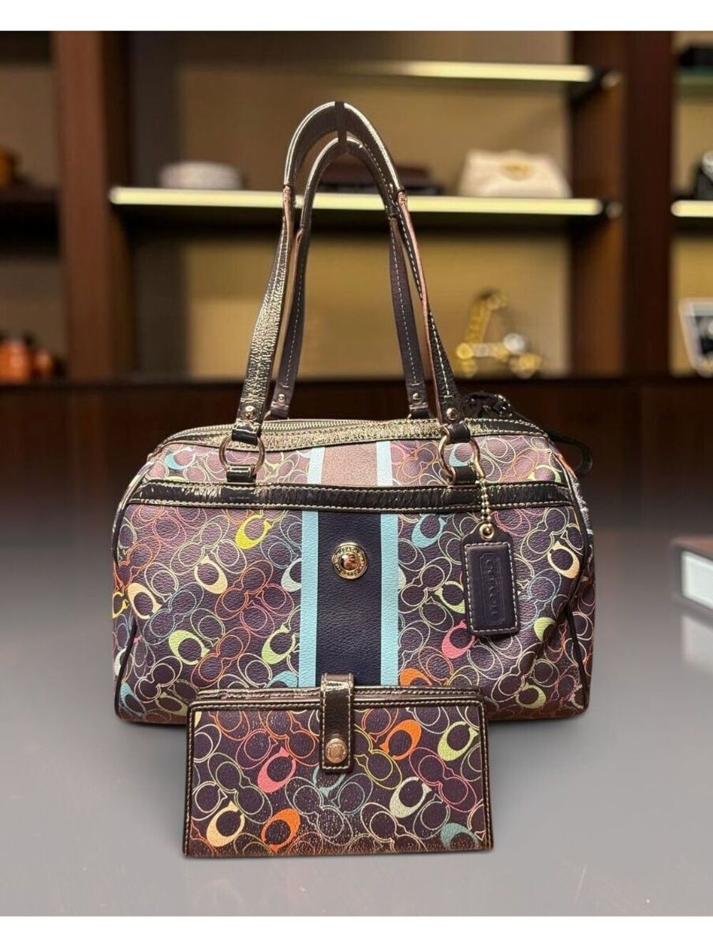 Coach Multicolor Signature C Satchel F15182 + Matching Wallet Y2K Set
